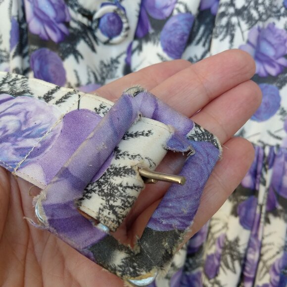 Vintage 50s Purple Rose Dress 42" Bust 28.5" Waist Rockabilly Tea Party 60s - Picture 2 of 16